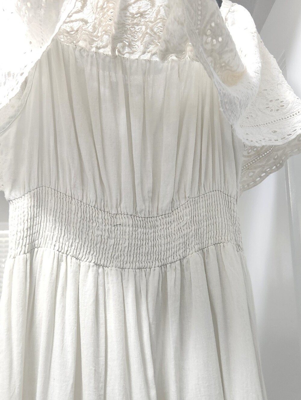 NAOO Romantic Boho Eyelet Maxi Dress Smocked Off Shoulder M